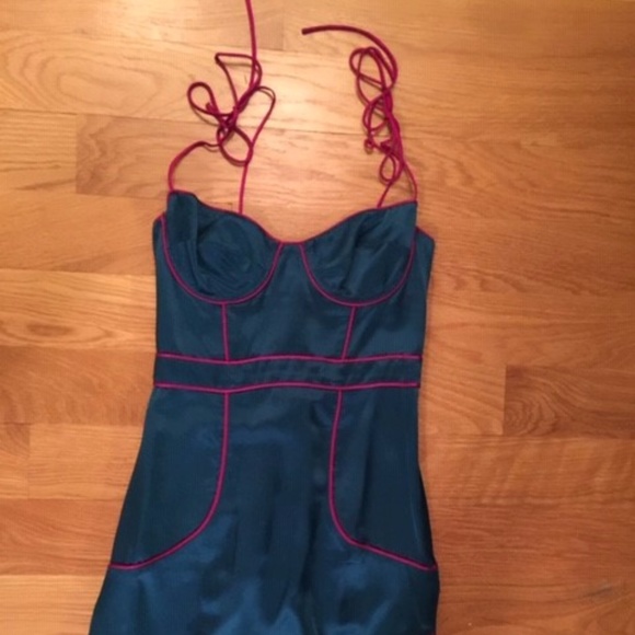 INGWA MELERO Sofia Contrast Dress Emerald/Magenta - Picture 2 of 5